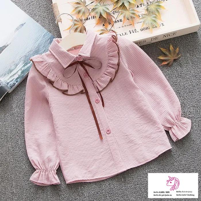 Beita ~ girls 2023 mùa xuân hè phong cách mới hàn quốc áo sơ mi ren giản dị cho bé áo sơ mi nơ thời trang