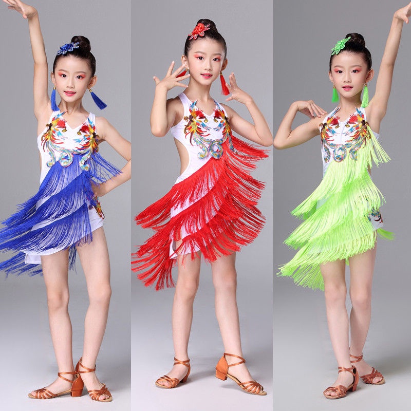 Khiêu vũ latin của trẻ em lấy 6 đến 12 tuổi trang phục khiêu vũ latin tua váy n