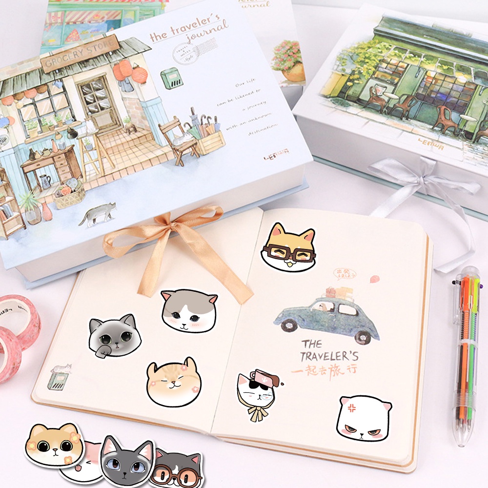Bộ 40 Miếng Dán Trang Trí Điện Thoại / Máy Tính Chống Thấm Nước Hình Mèo Hoạt Hình Dễ Thương