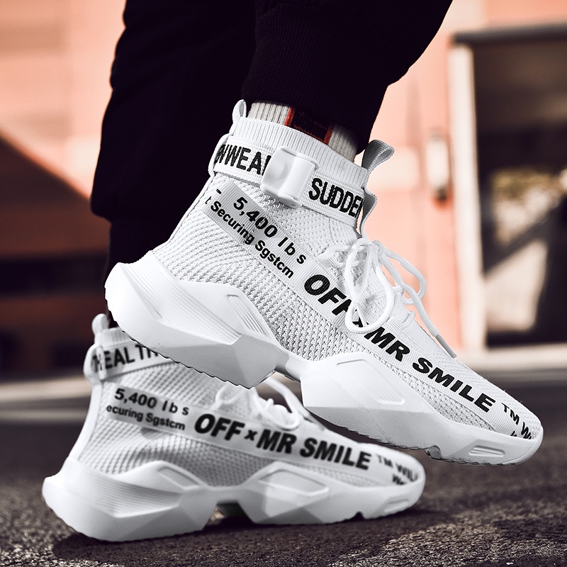 Hàng Có Sẵn Giày Sneaker Cổ Cao Dệt Siêu Nhẹ Thoáng Khí Thoải Mái Thời Trang Cho Nam