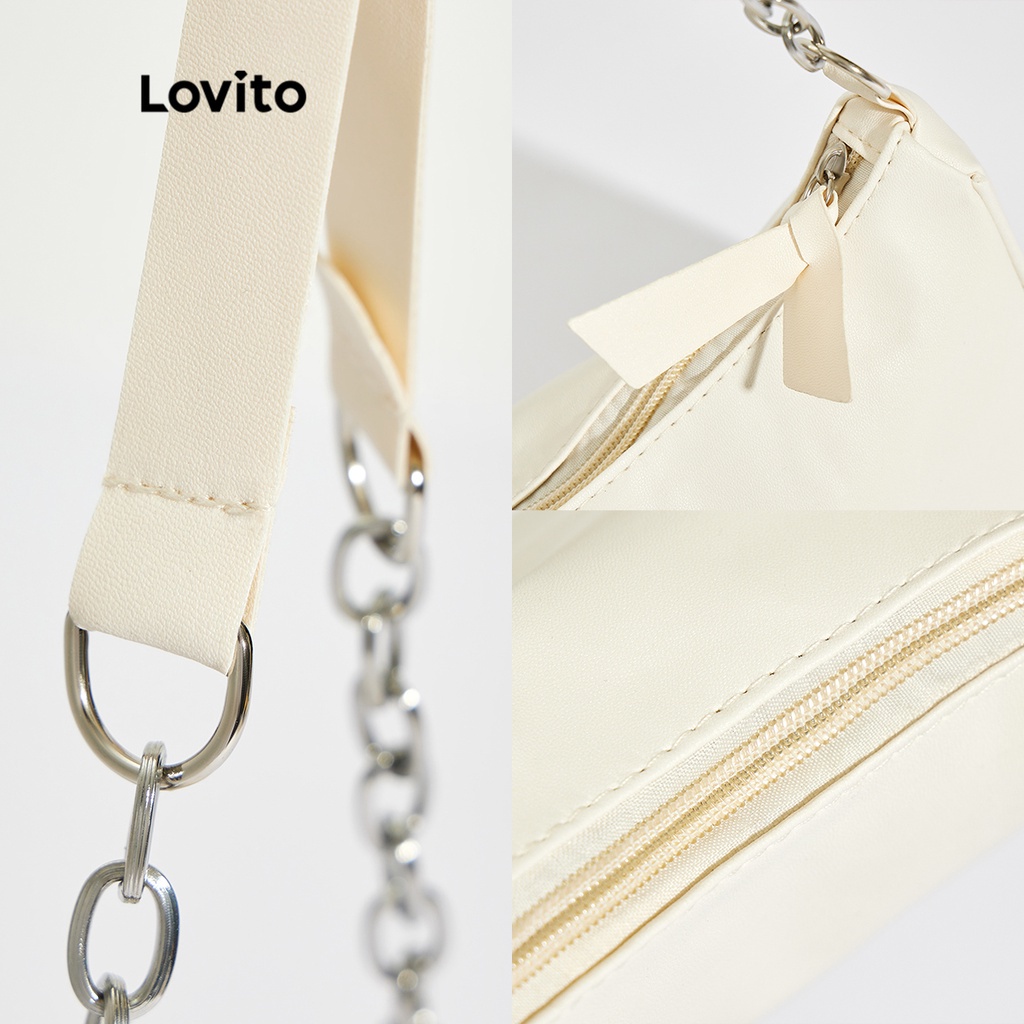 Túi đeo chéo LOVITO hobo màu trơn dây chuỗi xích kim loại thường ngày cho nữ L46BA001 (màu trắng/ màu vàng/ màu đen)