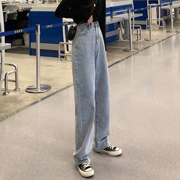 Jiashucheng Quần Jean Dài Lưng Cao Dáng Rộng Kiểu Retro Hàn Quốc Thời Trang Xuân Thu Cho Nữ