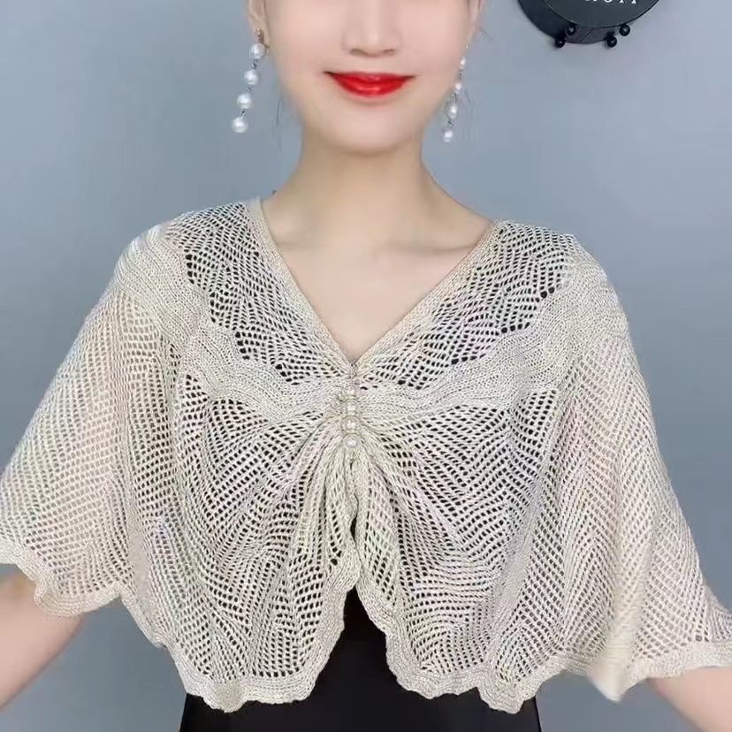 Áo Thun Cotton Lụa Lạnh Dệt Kim Dáng Rộng Phối Khăn Choàng Cổ Thời Trang Mùa Hè Cho Nữ