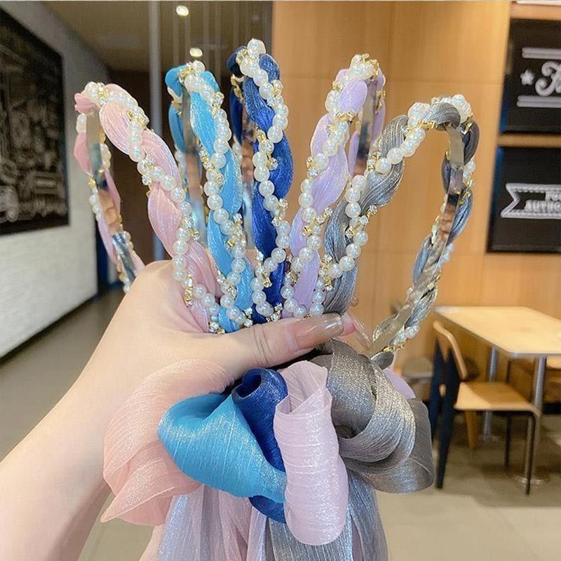 Băng Đô Cài Tóc Đính Nơ Và Ngọc Trai Siêu Nữ Tính 8gw1