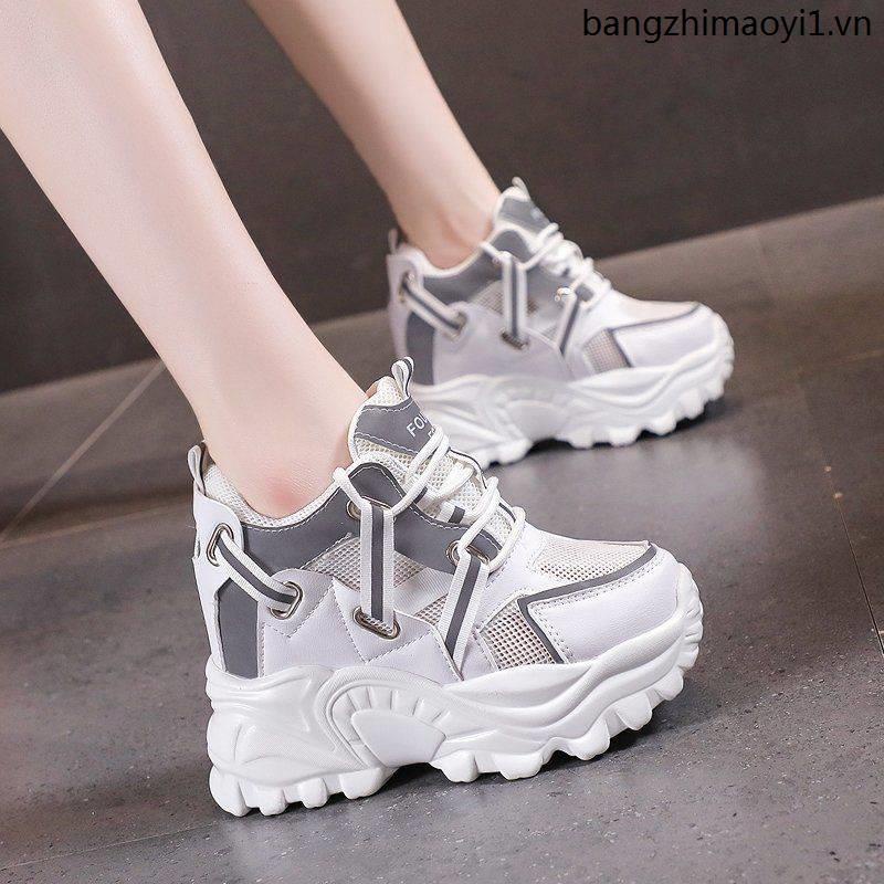Giày Thể Thao Đế Dày 10cm Phối Lưới Thoáng Khí Thời Trang Xuân Hè 2021 Cho Nữ