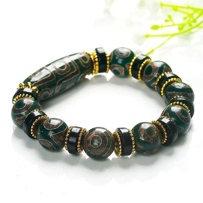 Vòng Tay Đá Ngọc Bích Tự Nhiên Ba Mắt Phong Cách Tây Tạng Retro Tây Tạng Dzi Cho Nam Và Nữ 4.25