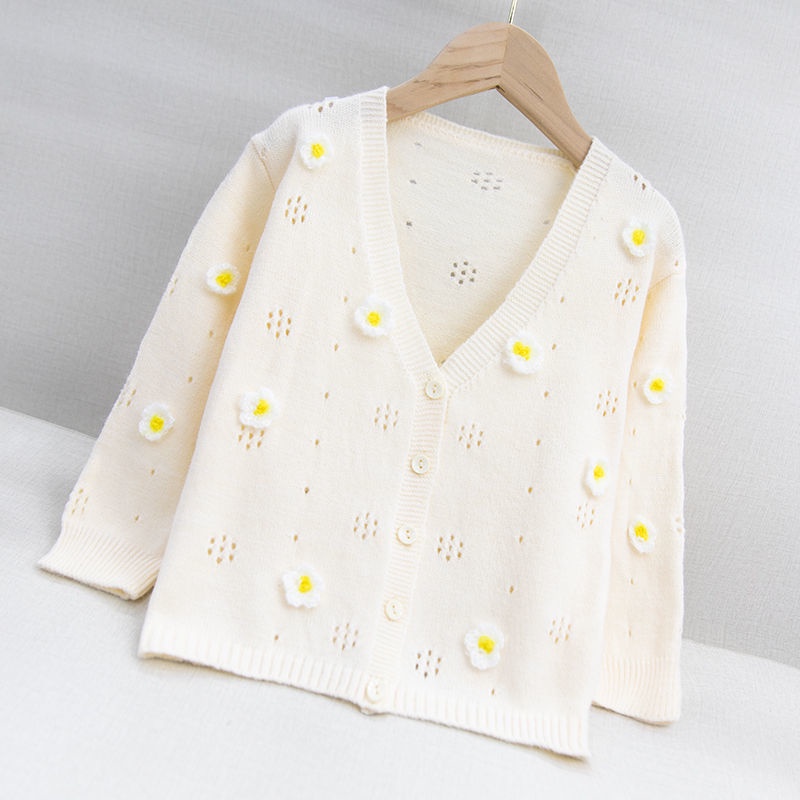 Áo Khoác Cardigan Dệt Kim Họa Tiết Hoa Thời Trang Xuân Thu Cho Bé Gái