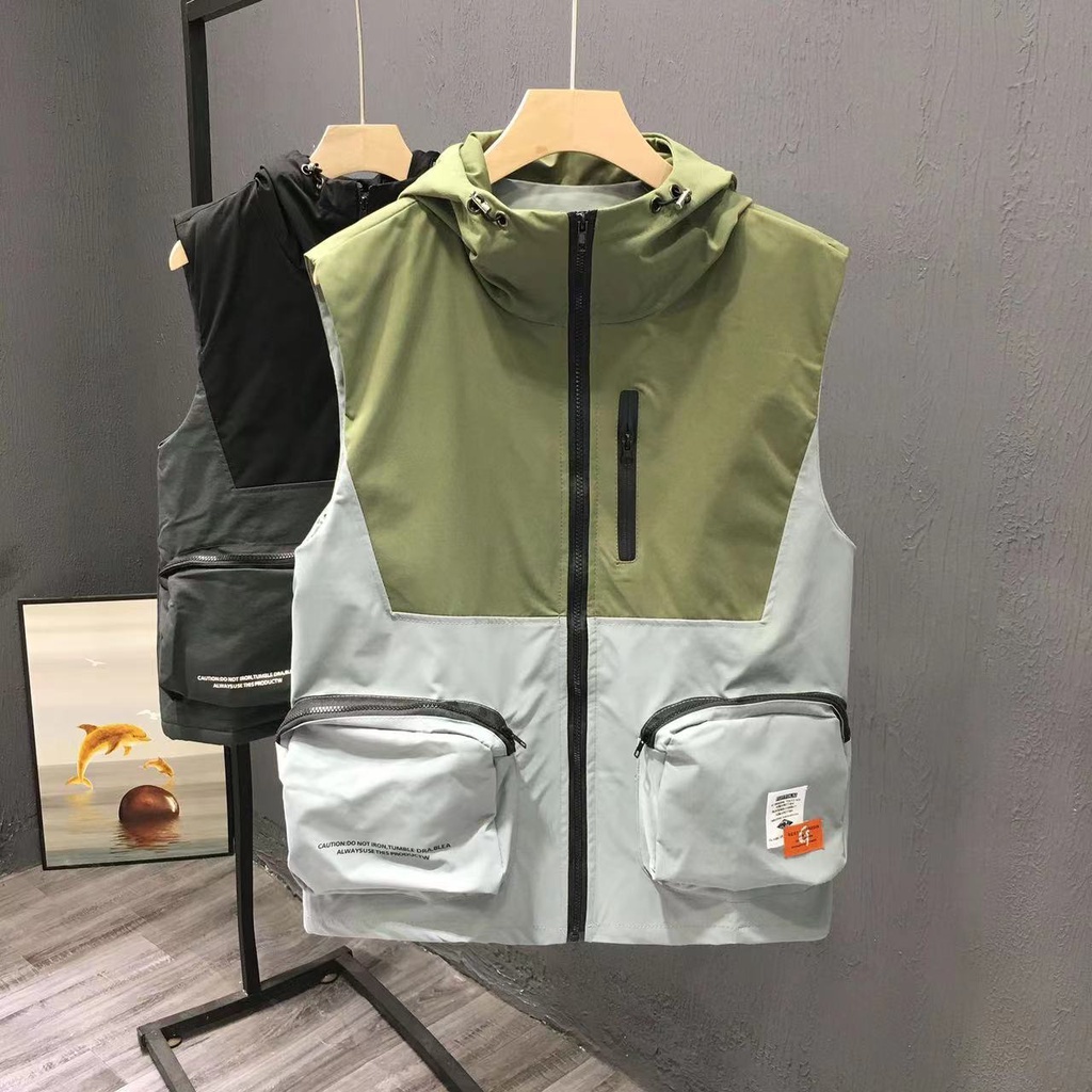 Áo Hoodie Sát Nách Dáng Rộng Phối Màu Cá Tính Thời Trang Hàn Quốc Cho Nam