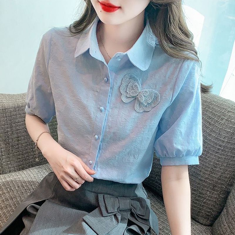 Áo Sơ Mi Cỡ Lớn Thêu Họa Tiết Màu Trơn Thời Trang Mùa Hè Hàng Mới