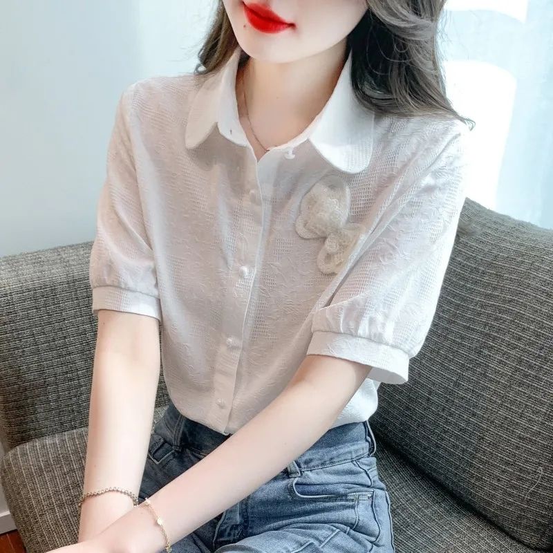 Áo Sơ Mi Cỡ Lớn Thêu Họa Tiết Màu Trơn Thời Trang Mùa Hè Hàng Mới