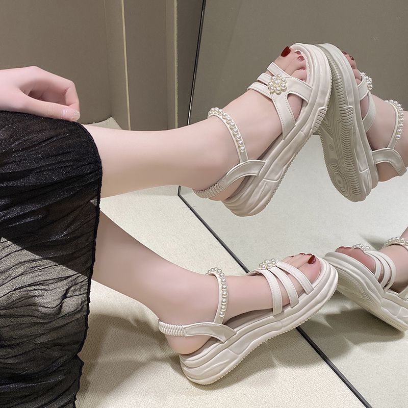 Xăng đan Đế Dày Đính Ngọc Trai Thời Trang Mùa Hè 2023 Dành Cho Nữ