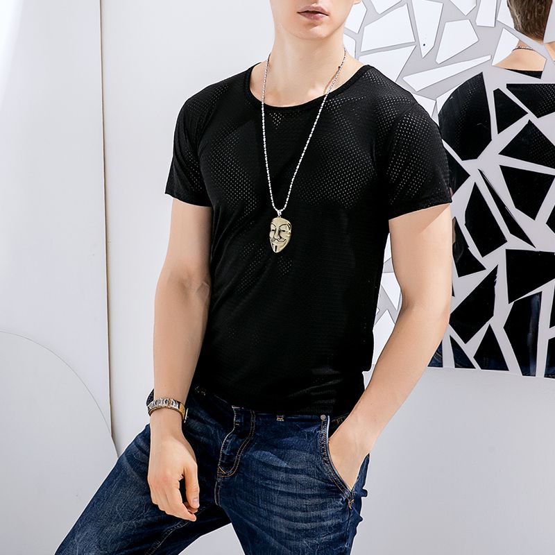 Áo Thun Thể Thao Tay Ngắn Cổ Chữ V Phối Lưới Thoáng Khí Nhanh Khô Thời Trang Mùa Hè Cho Nam