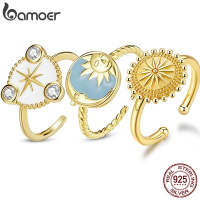 Nhẫn Bamoer SCR732 bạc 925  vàng đính đá zircon kiểu dáng thời trang cho nữ