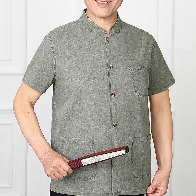 Áo Sơ Mi Cotton Lanh Mỏng Tay Ngắn Phong Cách Trung Hoa Cổ Điển Thời Trang Mùa Hè Cho Nam Giới Trung Niên