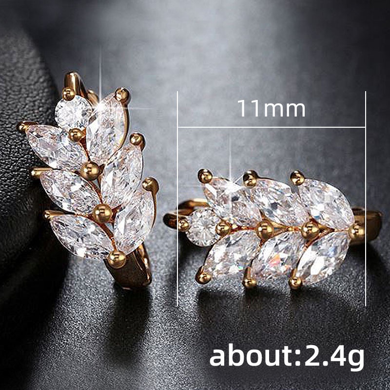 Bông Tai Hình Chiếc Lá Đính Đá Zircon Thời Trang Cho Nữ