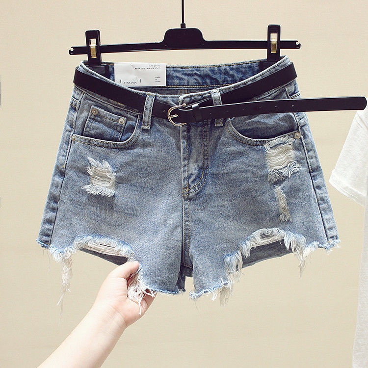 Quần Short Denim Lưng Cao Ống Rộng Mỏng Phối Rách Thời Trang Mùa Hè Hàn Quốc Mới 2023 Cho Nữ