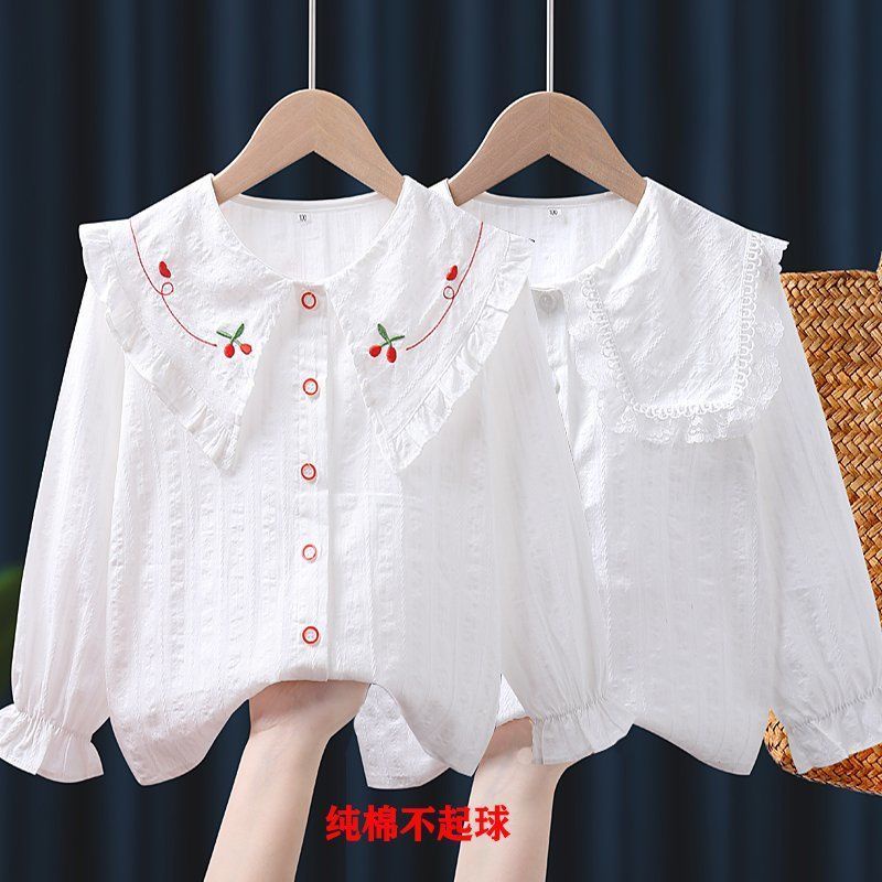 Áo Sơ Mi Tay Dài Màu Trắng Chất Liệu Cotton Thời Trang Xinh Xắn Cho Bé Gái