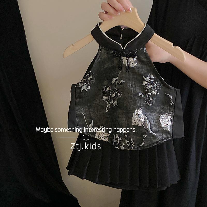 Bộ Áo Sườn Xám + Quần Culottes Xếp Ly Phong Cách Trung Hoa Mới 2023 Thời Trang Dành Cho Bé Gái 6.24