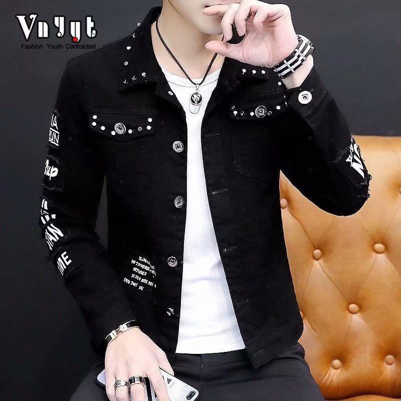 Áo Khoác Denim Phối Rách Cá Tính Theo Phong Cách Xuân Thu Dành Cho Nam