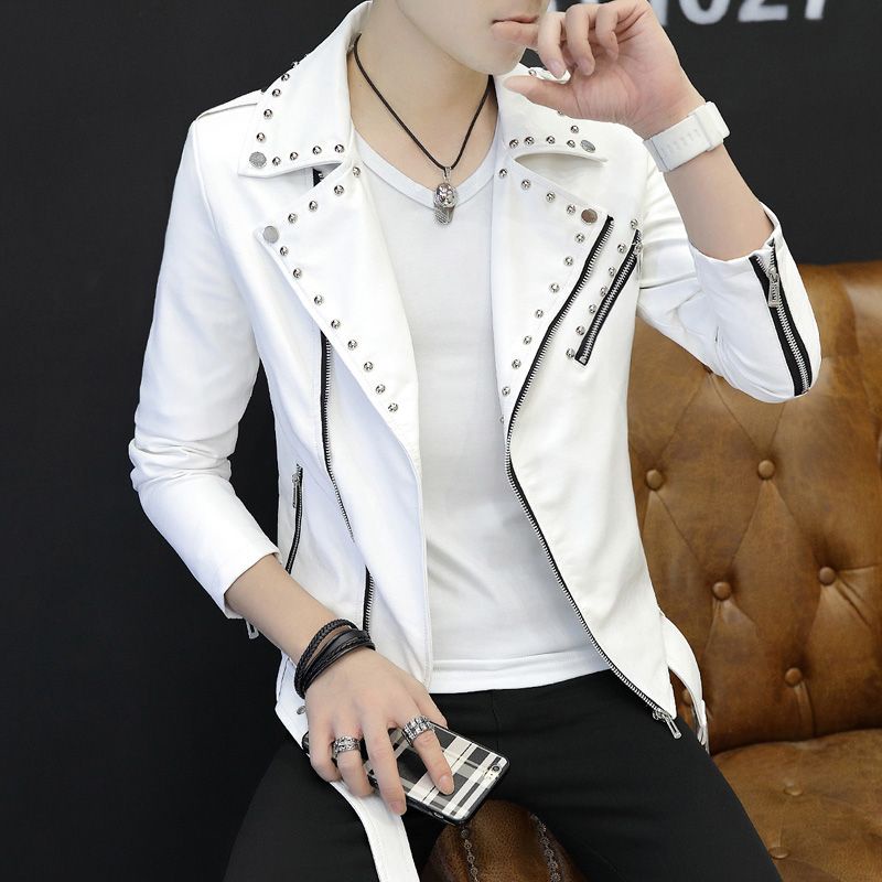 Áo Khoác Da Pu Dáng Ôm Đính Đinh Tán Kiểu Hàn Quốc Thời Trang Xuân Thu 2022 Cho Nam