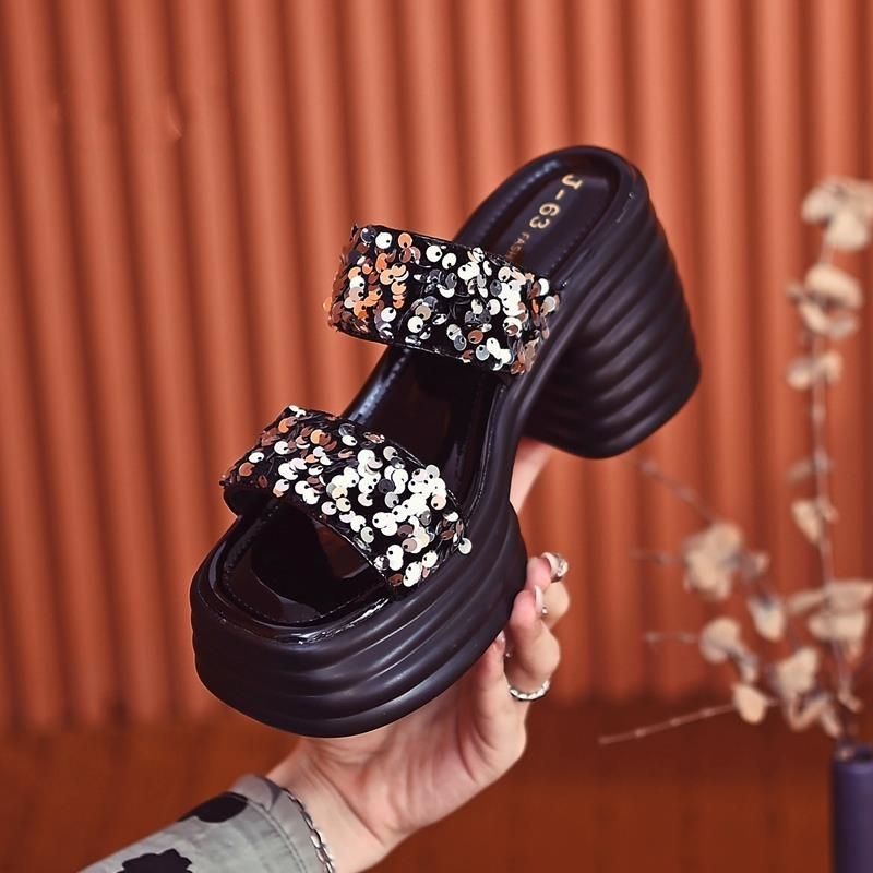 Dép sandal Cao Gót Đính Kim Sa Lấp Lánh Thời Trang Mùa Hè 2023 Cho Nữ One