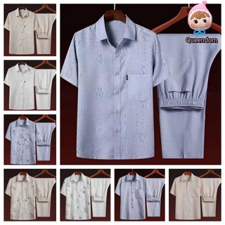 Size 39-44 áo sơ mi mỏng cho người trung niên và cao tuổi áo sơ mi ngắn tay áo sơ mi nam bộ cotton lanh