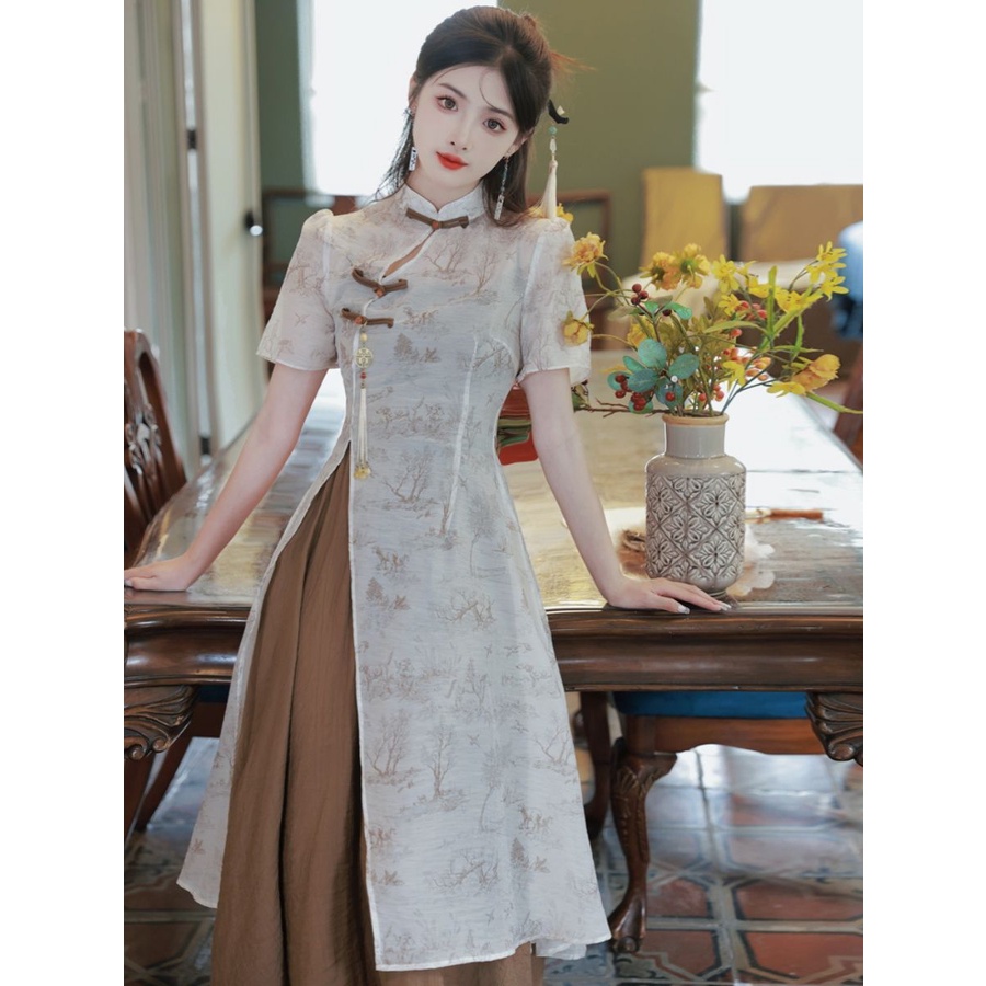 Set Đầm Sườn Xám Cách Tân Phong Cách Trung Hoa Thời Trang Mùa Hè Hàng Mới Dành Cho Bạn Nữ#23822