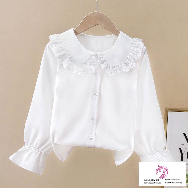 Beita ~ áo sơ mi cổ búp bê ren tươi nhỏ 2023 phong cách mới mùa xuân hè thời trang cơ sở áo sơ mi trắng cô gái áo mùa thu