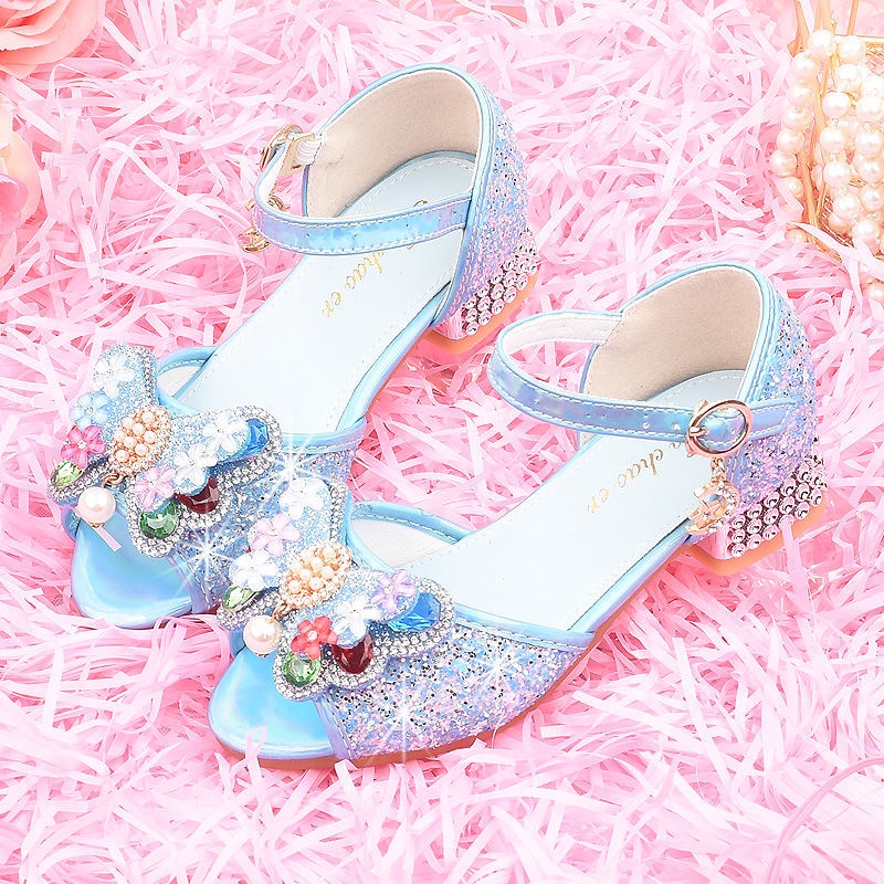 Xăng đan Cao Gót Mùa Hè Đính Nơ Lớn Màu Hồng Phong Cách Công Chúa Mới Cho Bé Gái Biểu Diễn Trình Diễn