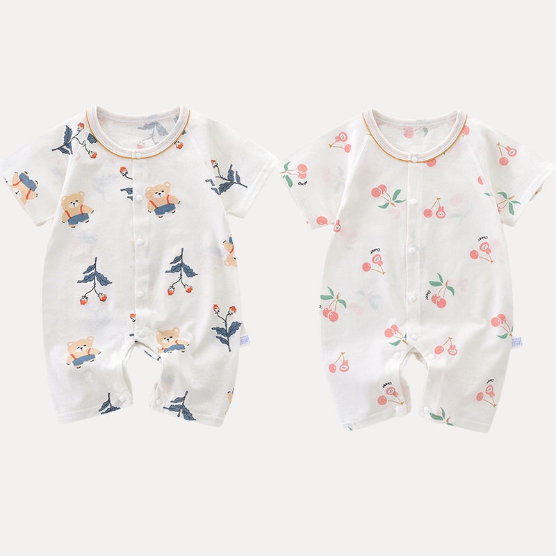 Bộ Áo Liền Quần Bằng Cotton Mỏng Tay Ngắn Cài Nút In Hoạt Hình Dễ Thương Thời Trang Mùa Hè 2