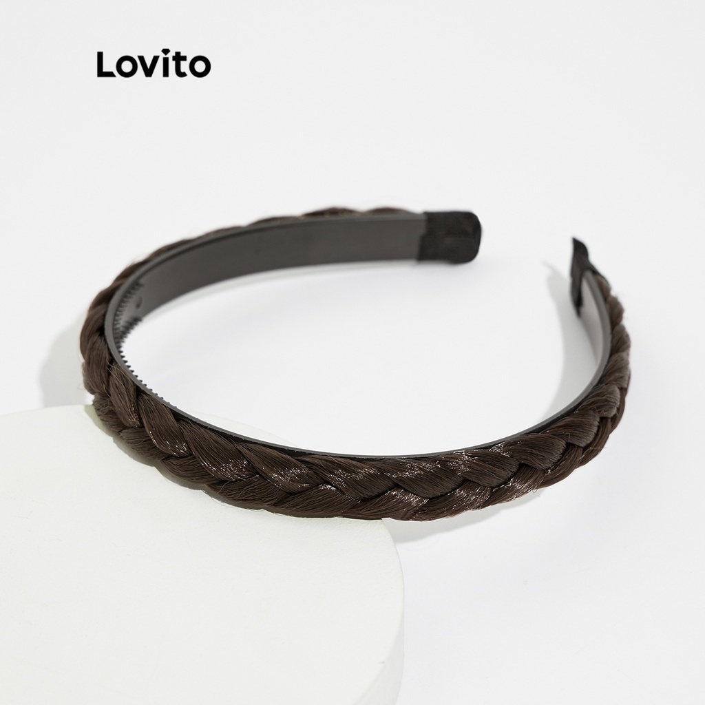 Băng đô LOVITO bện tóc giả xoắn màu trơn đa năng đơn giản thường ngày cho nữ L46LD028 (nâu mocha/ nâu đỏ/ đen)