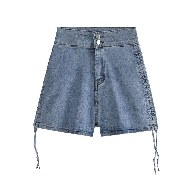 Jiashucheng Quần Short Denim Lưng Cao Dáng Chữ a Phối Dây Rút Phong Cách Hàn Quốc Thời Trang Xuân Hè Dành Cho Nữ