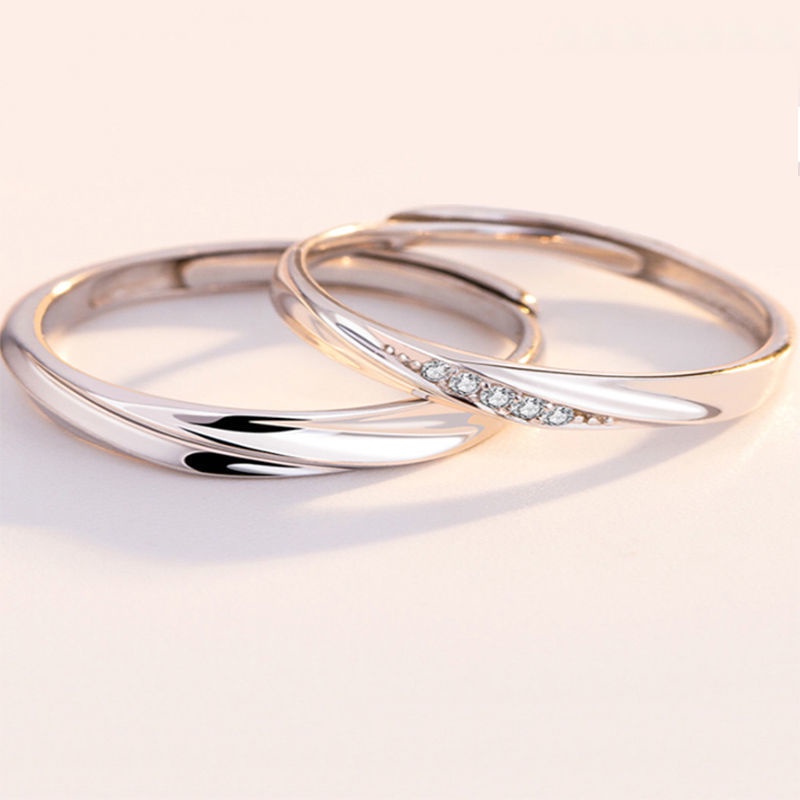 Nhẫn Cặp Bằng Bạc sterling Không Phai Màu Khắc Tên net red Có Thể Điều Chỉnh Cho Cặp Đôi