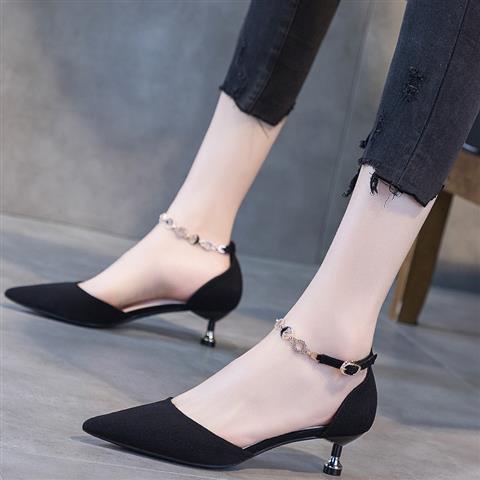 Giày Cao Gót 3cm Đế Thấp Một Hàng Khóa Thời Trang Mùa Hè Mới 2021