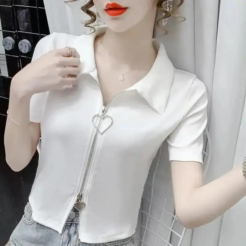 Áo Thun Tay Lửng Eo Cao Ôm Dáng Phối Khóa Kéo Thời Trang Mùa Hè 2023 Mới Cho Nữ