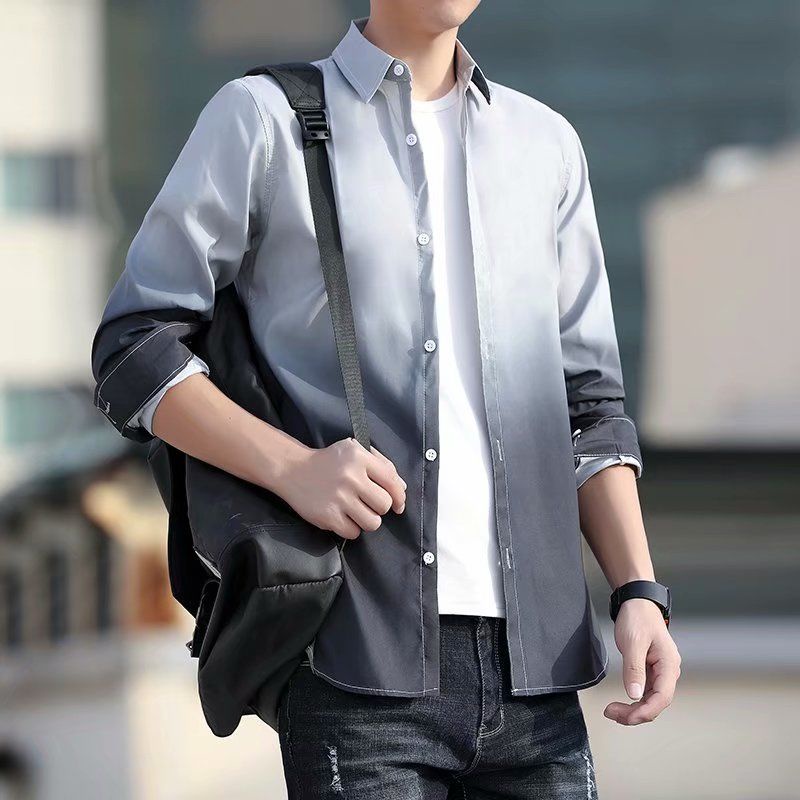 Áo sơ mi chuyển màu S-3XL áo nam dài tay kiểu Nhật áo instagram mẫu mới áo sơ mi phối màu học sinh thường ngày trào lưu phong cách Hàn Quốc