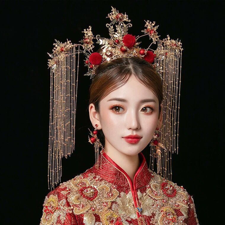 Phụ Kiện Vương Miện Hoàng Gia Lắc Đầu Hóa Trang Cô Dâu Phong Cách Trung Hoa Cổ Điển