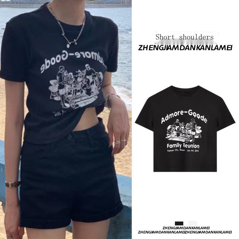 Áo Thun Tay Ngắn Mùa Hè 2023 Bằng Lụa Lạnh In Họa Tiết Cổ Điển Phong Cách Mỹ Hàng Mới Dành Cho Bạn Nữ