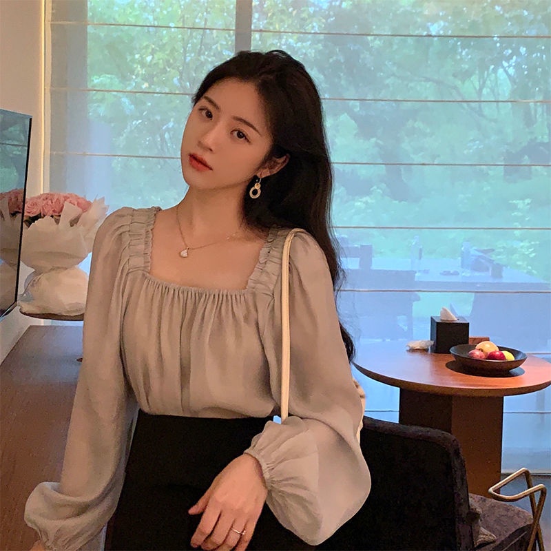 Áo Sơ Mi Chiffon Tay Phồng Xếp Ly Dáng Rộng Kiểu Hàn Quốc Thời Trang Mùa Thu Cho Nữ Size S-Xl 2 Styl