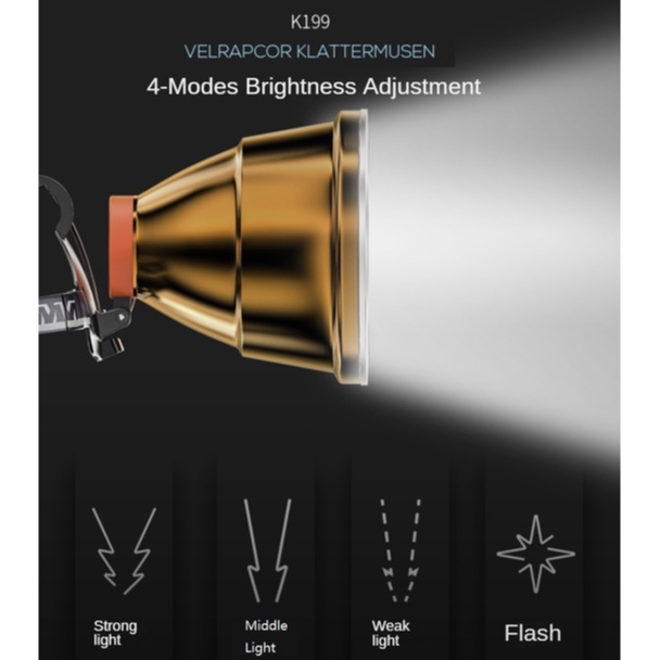 Đèn pin led đội đầu SMILING SHARK K199 P90 5000 lumen ánh sáng trắng/vàng/xanh chống thấm nước IPX6 ngoài trời