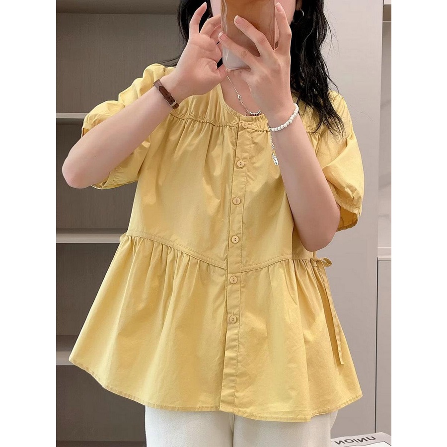 Áo Sơ Mi Cotton Lanh Mỏng Tay Ngắn Dáng Rộng Thời Trang 2023 Cho Nữ