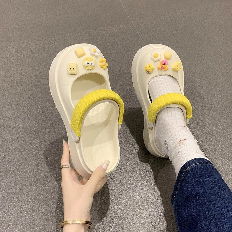 Giày Đế Dày Khoét Lỗ Họa Tiết Hoạt Hình Dễ Thương Thời Trang Mùa Hè Cho Nữ