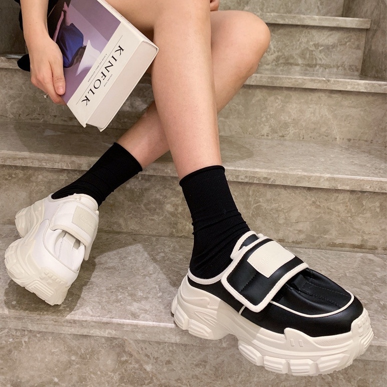Giày chunky độn cao gầy đế dày Velcro mẫu mới 35-40 năm 2023 dép sục thường ngày sành điệu instagram