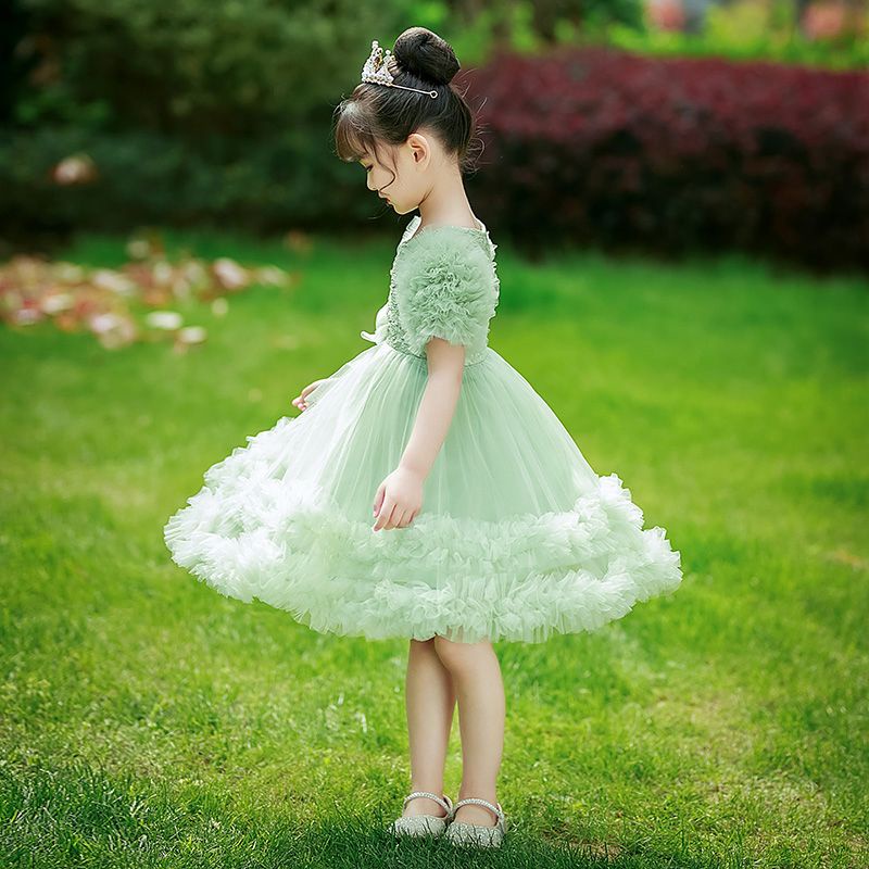 Đầm Công Chúa Mùa Hè 2023 Tay Cộc Đính Lưới Hoa Cổ Tích Cao Cấp Cho Bé Gái
