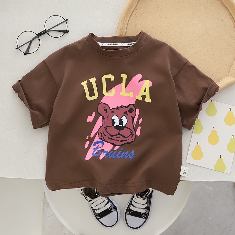 Áo Thun Cotton Tay Ngắn In Hình Gấu Hoạt Hình Dễ Thương Thời Trang Mùa Hè Cho Bé Trai Và Gái 0-5 Tuổi
