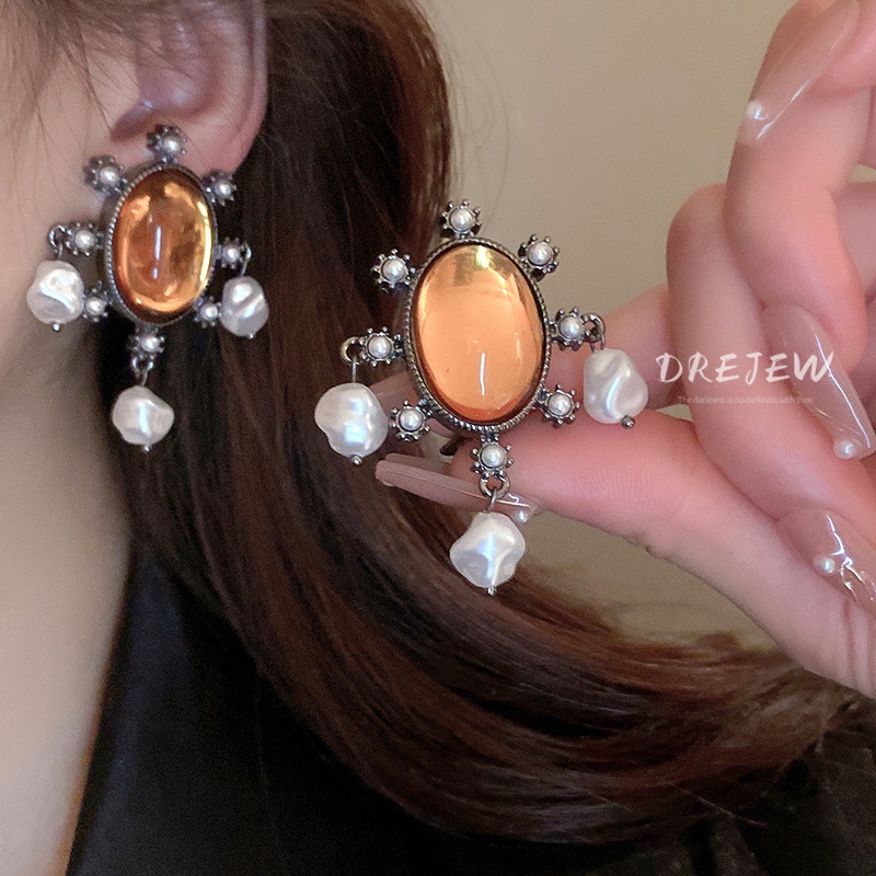 Khuyên Kẹp Vành Tai Hình oval Bằng resin Phong Cách Âu Mỹ Cổ Điển Thời Trang Cho Nữ