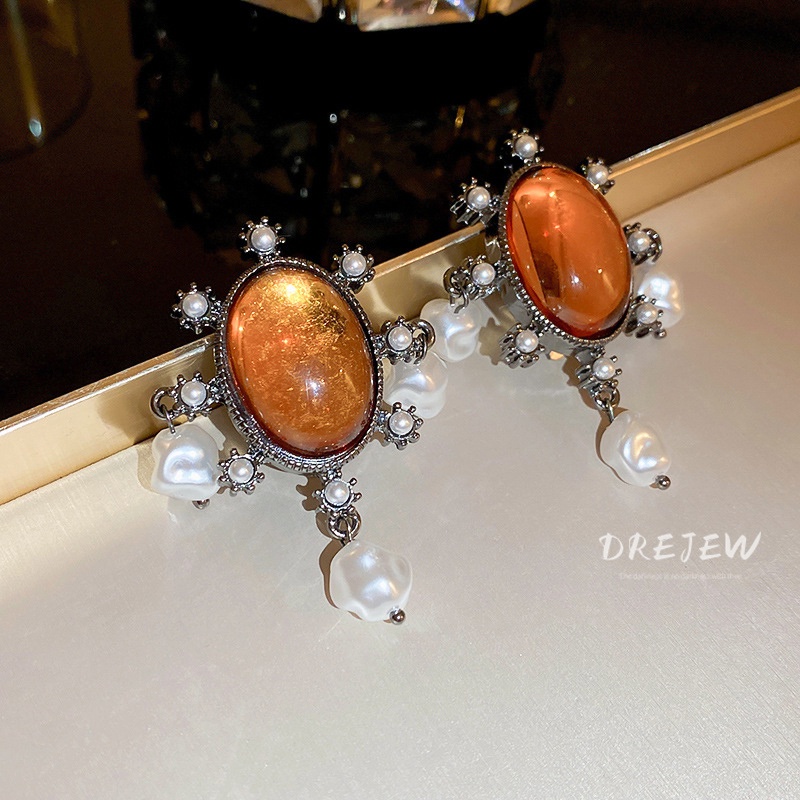 Khuyên Kẹp Vành Tai Hình oval Bằng resin Phong Cách Âu Mỹ Cổ Điển Thời Trang Cho Nữ