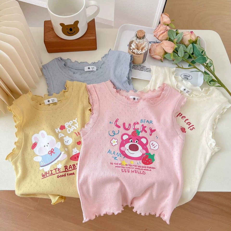 Áo Sát Nách Vải Cotton Mỏng In Hoạt Hình Kiểu Hàn Quốc Thời Trang Mùa Hè 2023 Cho Bé Gái