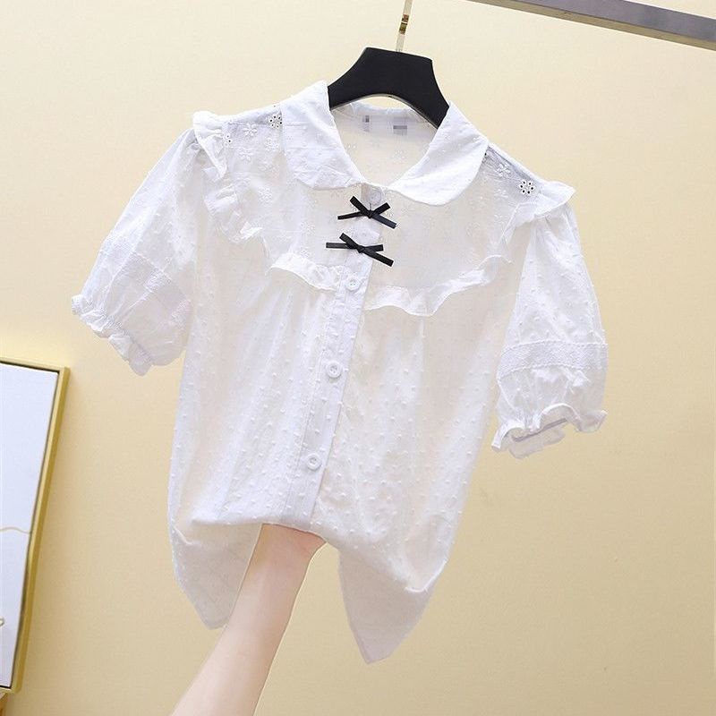 Áo Sơ Mi Cotton Tay Ngắn Màu Trắng Đính Nơ Phong Cách Phương Tây Dành Cho Bé Gái