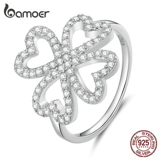 Nhẫn bamoer bạc 925 hình cỏ ba lá đơn giản thời trang cho nữ bsr399